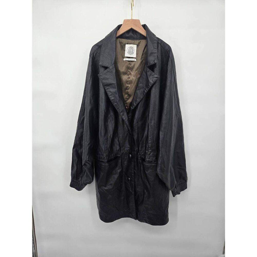 Urban Outfitters Nadia Faux Leather Car Coat Size Medium Black Oversized - Picture 2 of 10